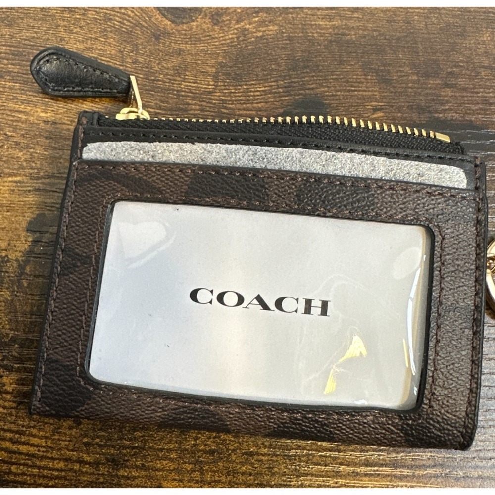 NEW Coach Signature 88208 Mini Skinny Id Case Crossgrain Leather Brown Black - Picture 7 of 9